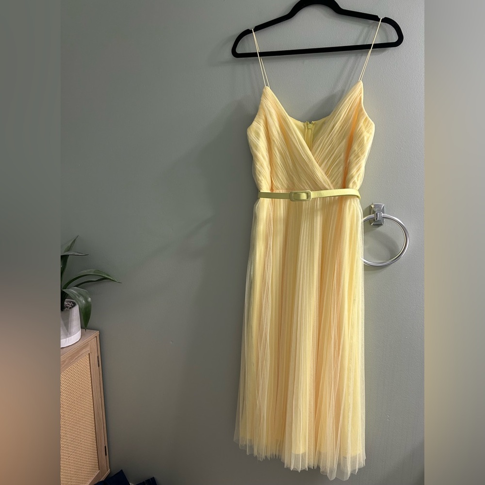 ASOS Yellow Pleated Midi Dress with Belt
